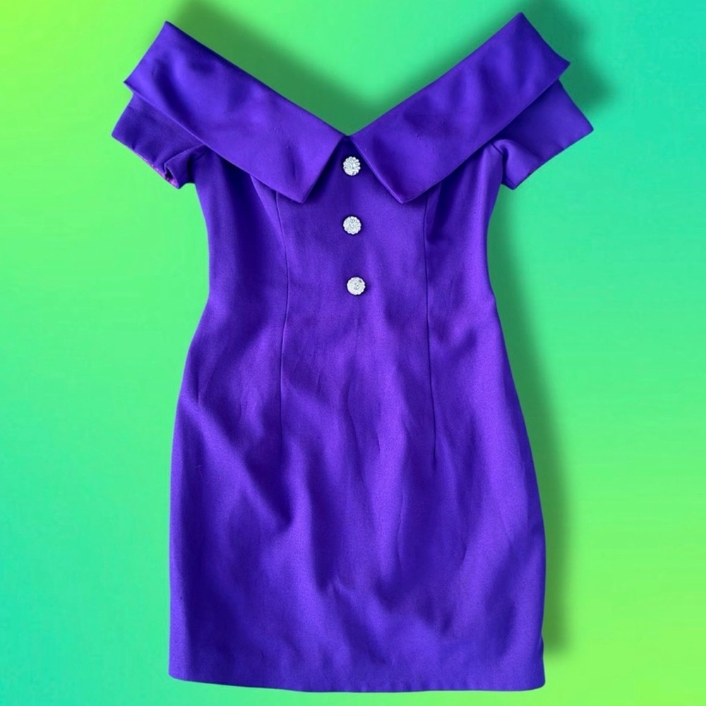 ✨VINTAGE✨1980s off-the-shoulder Bardot dress in deep purple